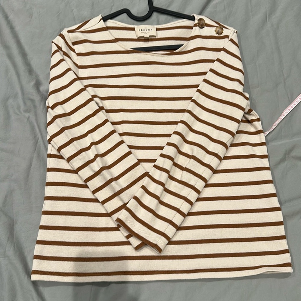 Sézane Colette Mariniere Striped Long Sleeve Top in Brown